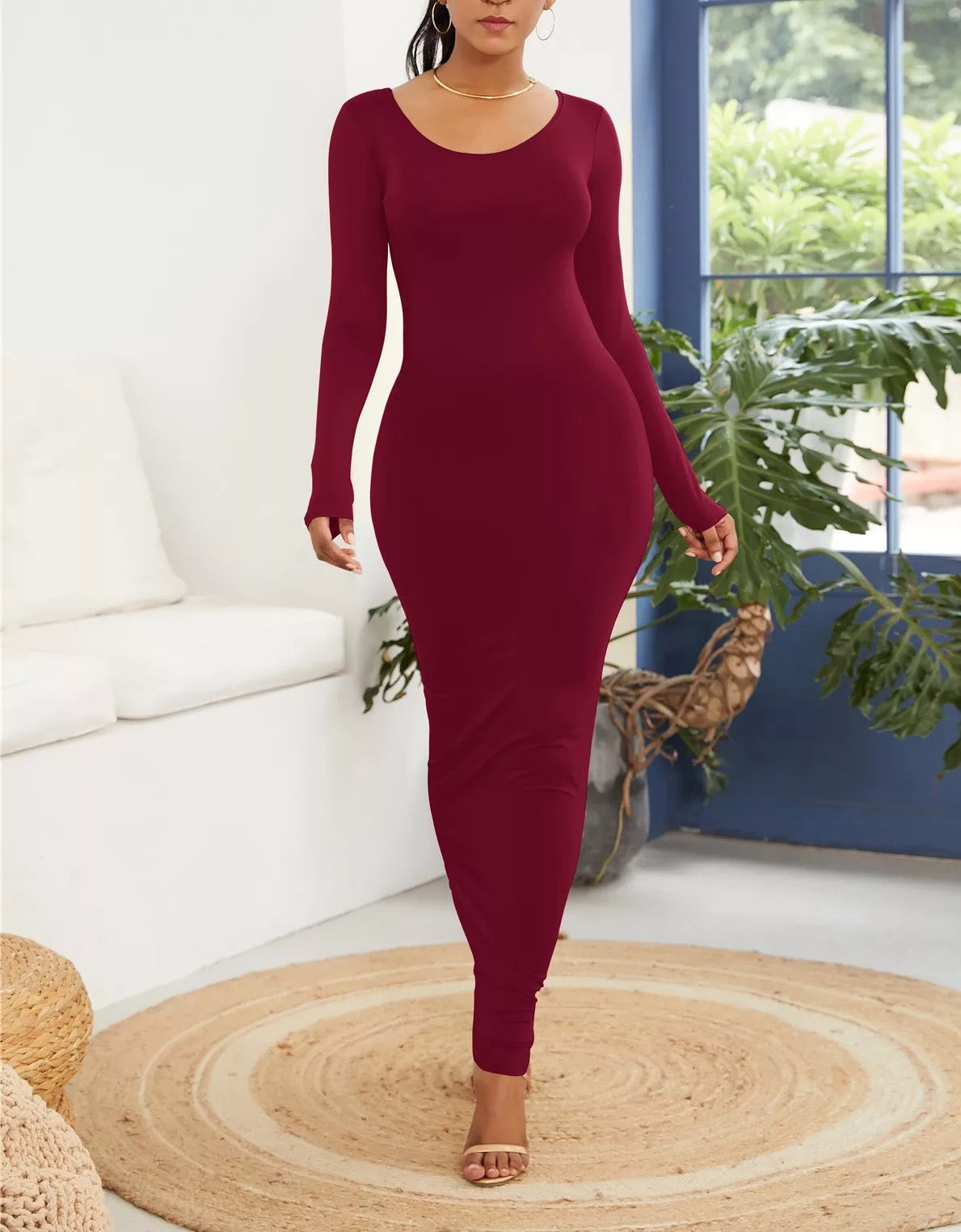 long sleeve plain dress